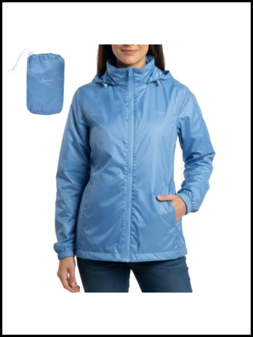 Packable Waterproof Lightweight Nylon Rain Jacket Windproof